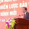 Ủy viên Bộ Chính trị, Bí thư Trung ương Đảng, Trưởng Ban Nội chính Trung ương Phan Đình Trạc phát biểu tại Hội nghị. (Ảnh: Anh Tuấn/TTXVN)