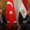 Ngoại trưởng Thổ Nhĩ Kỳ Mevlut Cavusoglu (trái) hội đàm với người đồng cấp Ai Cập Sameh Shoukry tại Cairo. (Nguồn: Getty Images)