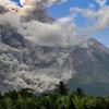 Cột khói và tro bụi phun lên từ miệng núi lửa Merapi, nhìn từ làng Tunggularum ở Sleman, Indonesia, ngày 11/3. (Ảnh: AFP/TTXVN)