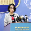 Người phát ngôn Bộ Ngoại giao Phạm Thu Hằng chủ trì họp báo tháng 8/2023. (Ảnh: Phạm Kiên/TTXVN)