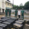 Đối tượng Sơn (áo trắng) bị bắt giữ khi đang vận chuyển trái phép 8.400 con vịt giống vào Việt Nam. (Ảnh: TTXVN phát)