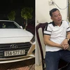 Tài xế Hoàng Văn Linh và chiếc xe ôtô tông cán bộ Cảnh sát Giao thông. (Ảnh: Công an cung cấp)