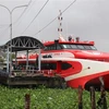 Tàu cao tốc tại Cảng Rạch Giá, thành phố Rạch Giá (Kiên Giang) tạm ngừng hoạt động do thời tiết xấu. (Ảnh: Lê Huy Hải/TTXVN)