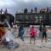Những người di cư bị mắc kẹt tại bang Chihuahua, Mexico sau khi chuyến tàu chở hàng mà họ nhảy lên dừng lại. (Ảnh: AFP/TTXVN)