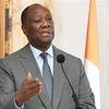 Tổng thống Bờ Biển Ngà Alassane Ouattara trong một cuộc họp báo ở Abidjan. (Ảnh: AFP/TTXVN)