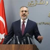 Ngoại trưởng Thổ Nhĩ Kỳ Hakan Fidan phát biểu trong cuộc họp báo ở Beirut, Liban. (Ảnh: AFP/TTXVN)