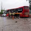 Hiện trường vụ tai nạn giao thông nghiêm trọng đã xảy ra trên đèo Lò Xo, đoạn qua thôn Măng Khênh, xã Đăk Man, huyện Đăk Glei (Kon Tum) làm 1 người chết, 12 người bị thương, rạng sáng 13/9/2023. (Ảnh: TTXVN phát)