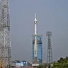 Vụ phóng thử tàu vũ trụ không người lái từ trung tâm vũ trụ Satish Dhawan ở Sriharikota, Ấn Độ, ngày 21/10/2023. (Ảnh: AFP/TTXVN)