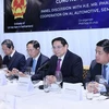 Thủ tướng Phạm Minh Chính phát biểu tại Tọa đàm về hợp tác phát triển trí tuệ nhân tạo và công nghệ. (Ảnh: Dương Giang/TTXVN)