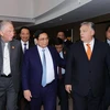 Thủ tướng Phạm Minh Chính và Thủ tướng Hungary Viktor Orbán tham dự Diễn đàn Doanh nghiệp Việt Nam-Hungary. (Ảnh: Dương Giang/TTXVN)