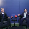 Thủ tướng Phạm Minh Chính gặp Tổng thống Romania Klaus Iohannis tại Trụ sở Liên hợp quốc ở New York (Hoa Kỳ) tháng 9/2023. (Ảnh: Dương Giang/TTXVN)