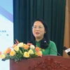 Chủ tịch Ủy ban Mặt trận Tổ quốc Việt Nam Thành phố Hồ Chí Minh Trần Kim Yến phát biểu tại Hội nghị. (Ảnh: Đinh Hằng/TTXVN)