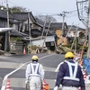 Những ngôi nhà bị phá hủy sau một trận động đất ở Uchinada, tỉnh Ishikawa, Nhật Bản. (Ảnh: Kyodo/TTXVN)