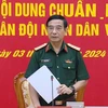 Đại tướng Phan Văn Giang, Ủy viên Bộ Chính trị, Phó Bí thư Quân ủy Trung ương, Bộ trưởng Bộ Quốc phòng, phát biểu tại Hội nghị. (Ảnh: Hồng Pha/TTXVN phát)