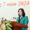 Bà Bùi Thị Minh Hoài, Ủy viên Bộ Chính trị, Bí thư Trung ương Đảng, Trưởng Ban Dân vận Trung ương, phát biểu chỉ đạo hội nghị. (Ảnh: Phương Hoa/TTXVN)