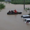Cảnh ngập lụt sau những trận mưa lớn tại Paju, Hàn Quốc. (Ảnh: Yonhap/TTXVN)