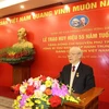 Tổng Bí thư Nguyễn Phú Trọng phát biểu tại Lễ trao Huy hiệu 55 năm tuổi Đảng. (Ảnh: Trí Dũng/TTXVN)