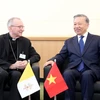 Tổng Bí thư, Chủ tịch nước Tô Lâm gặp Thủ tướng Tòa thánh Vatican, Hồng y Pietro Parolin. (Ảnh: Lâm Khánh/TTXVN)