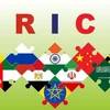 Biểu tượng Nhóm BRICS cùng quốc kỳ các nước thành viên và các nước được mời gia nhập nhóm. (Ảnh: IRNA/TTXVN)