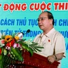 Phó Thủ tướng Nguyễn Xuân Phúc phát biểu tại lễ phát động cuộc thi. (Ảnh: Dương Ngọc/TTXVN)