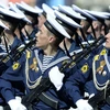 Hải quân Nga trong buổi lễ tổng duyệt trên Quảng trường Đỏ ngày 7/5 vừa qua, chuẩn bị cho lễ diễu binh. (Ảnh: AFP/TTXVN)