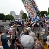 Biểu tình phản đối dự luật an ninh mới tại Nhật Bản. (Ảnh: AFP/TTXVN)