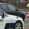 Cảnh sát biên giới Đan Mạch làm nhiệm vụ tại thị trấn Krusaa trên biên giới với Đức ngày 4/1 vừa qua. (Ảnh: AFP/TTXVN)