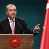 Tổng thống Thổ Nhĩ Kỳ Tayyip Erdogan phát biểu tại cuộc họp báo ở Ankara ngày 20/7 vừa qua. (Ảnh: AFP/TTXVN)