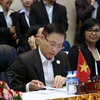 Trưởng SOM Việt Nam, Thứ trưởng Ngoại giao Lê Hoài Trung, tại Hội nghị. (Ảnh: Phạm Kiên/TTXVN)