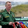 Phát ngôn viên Bộ Quốc phòng Nga Igor Konashenkov phát biểu trong cuộc họp báo ở Moskva về lệnh ngừng bắn tại Syria. (Ảnh: ITAR-Tass/TTXVN)