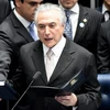 Tổng thống lâm thời Brazil Michel Temer (phía trước) tại lễ tuyên thệ nhậm chức Tổng thống ở Brasilia ngày 31/8 vừa qua. (Ảnh: EPA/TTXVVN)
