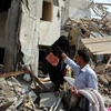 Cảnh đổ nát sau một cuộc không kích tại thành phố Hodeida, Yemen ngày 22/9 vừa qua. (Ảnh: AFP/TTXVN)
