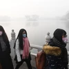 Người dân Trung Quốc sử dụng khẩu trang khi đi ra đường để đối phó với tình trạng khói mù ở Bắc Kinh ngày 1/1 vừa qua. (Ảnh: AFP/TTXVN)
