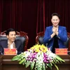Chủ tịch Quốc hội Nguyễn Thị Kim Ngân làm việc với lãnh đạo chủ chốt của tỉnh Điện Biên. (Ảnh: Trọng Đức/TTXVN )