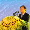 Phó Thủ tướng Chính phủ Vương Đình Huệ phát biểu tại Lễ hội 110 năm Du lịch Sầm Sơn. (Ảnh: Anh Tuấn/TTXVN)