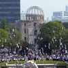 Lễ tưởng niệm 71 năm ngày Mỹ ném bom nguyên tử xuống thành phố trong Chiến tranh Thế giới II tại Công viên tưởng niệm Hòa bình, thành phố Hiroshima, Nhật Bản. (Ảnh: THX/TTXVN)