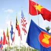 Kéo cờ ASEAN và các nước. (Ảnh: AFP/TTXVN)