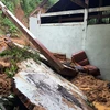 Hiện trường vụ sạt lở đất xuống ngôi nhà ở huyện Ngân Sơn, tỉnh Bắc Kạn. (Ảnh: Bùi Đức Hiếu/TTXVN)