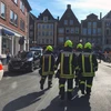 Cảnh sát phong tỏa hiện trường vụ xe lao vào người đi bộ ở Muenster. (Ảnh: AFP/TTXVN)