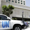 Đoàn xe của Liên hợp quốc rời khách sạn nơi các thanh sát viên OPCW lưu trú tại Damascus, Syria ngày 18/4 vừa qua. (Ảnh: AFP/TTXVN)