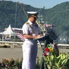 Tư lệnh Hải quân Indonesia, Đô đốc Ade Supandi phát biểu khai mạc diễn tập. (Ảnh: Đỗ Quyên/Vietnam+)