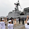 Tàu hải quân Hàn Quốc rời cảng ở Changwon để lên đường tham gia cuộc tập trận RIMPAC ngày 28/5 vừa qua. (Ảnh: Yonhap/TTXVN)