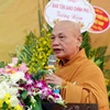 Chủ tịch Hội đồng Trị sự Trung ương Giáo hội Phật giáo Việt Nam Hòa Thượng Thích Thiện Nhơn phát biểu tại Đại lễ. (Ảnh: Nguyễn Dân/TTXVN)