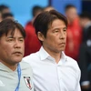 Huấn luyện viên Akira Nishino (phải) của đội tuyển Nhật Bản trong trận đấu với Colombia ở bảng H World Cup 2018 diễn ra tại Saransk, Nga ngày 19/6 vừa qua. (Ảnh: THX/TTXVN) 