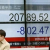 Bảng tỷ giá chứng khoán tại thủ đô Tokyo của Nhật Bản. (Ảnh: Kyodo/TTXVN)