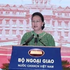 Chủ tịch Quốc hội Nguyễn Thị Kim Ngân phát biểu tại Hội nghị ngoại giao lần thứ 30. (Ảnh: Trọng Đức/TTXVN)