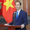 Chủ tịch nước Trần Đại Quang phát biểu động viên các Chỉ huy Đội giỏi năm 2018. (Ảnh: Nhan Sáng/TTXVN)