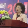Bà Suchitra Prasansuk, Chủ tịch Hội Thính học thế giới, phát biểu khai mạc Hội nghị. (Ảnh: Đinh Hằng/TTXVN)