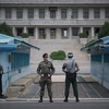 Binh sỹ Hàn Quốc gác tại Khu vực an ninh chung (JSA) thuộc khu phi quân sự liên Triều, gần Kaesong. (Ảnh: AFP/TTXVN)