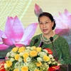 Chủ tịch Quốc hội Nguyễn Thị Kim Ngân phát biểu tại lễ kỷ niệm. (Ảnh: Trọng Đức/TTXVN)